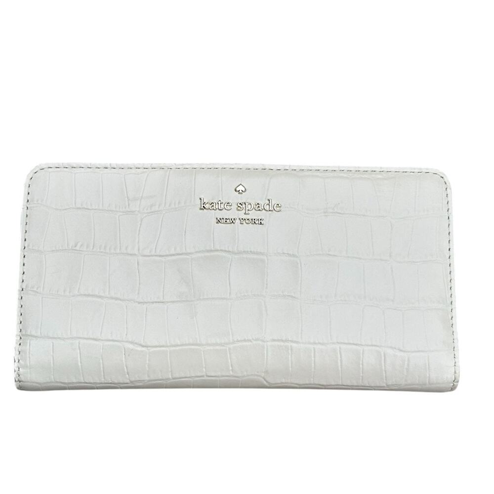 Kate Spade Ivory Dumpling Croc-Embossed Bi-fold Wallet